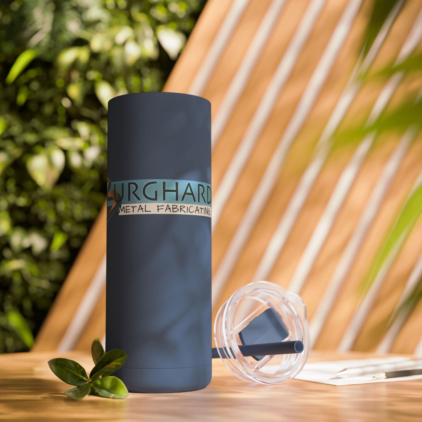Burghardt Metal Fabricating, Inc., logo on a 20oz Insulated Skinny Tumbler