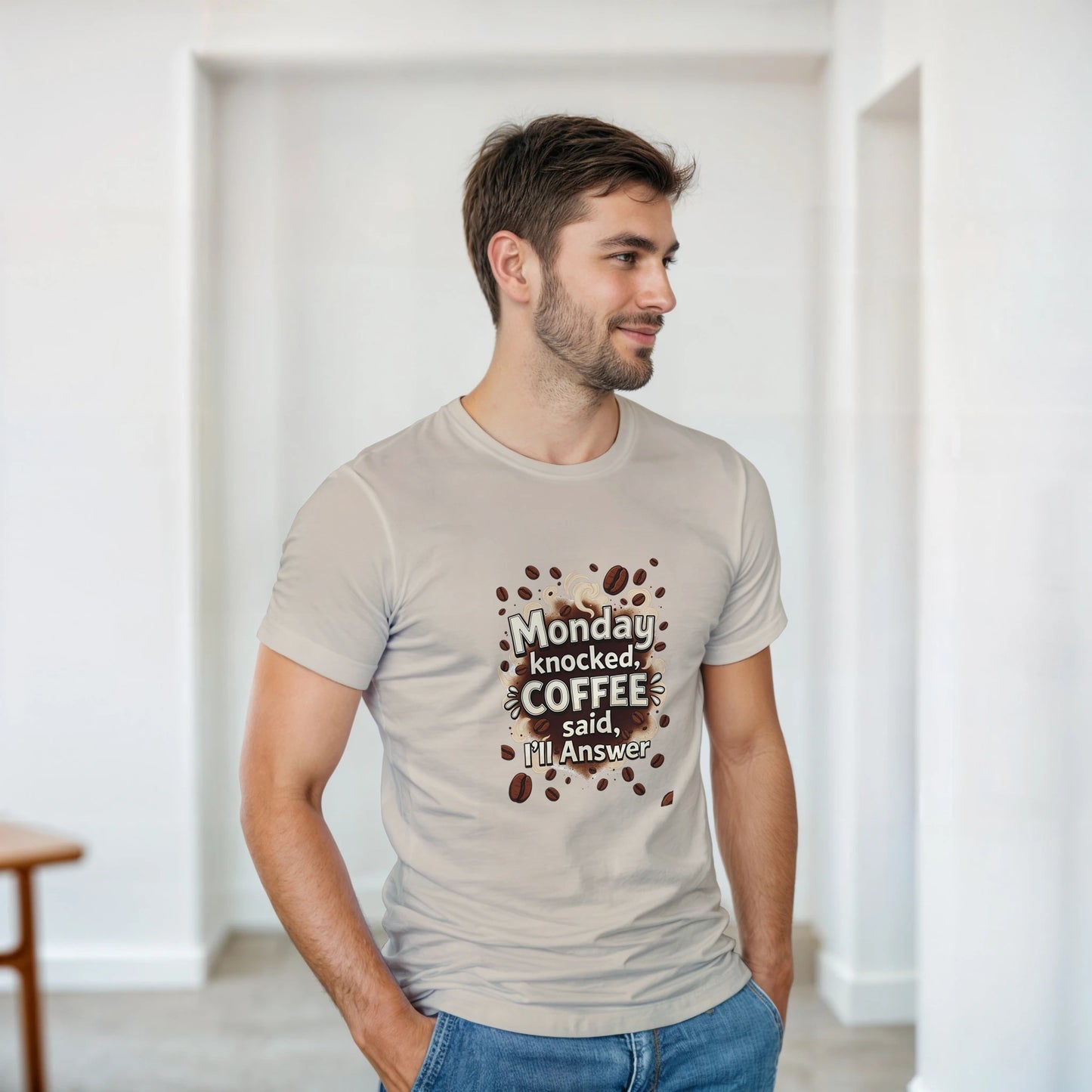 Monday Knocked, Coffee Answered on a Heavyweight Coffee Lover T on a Shirt