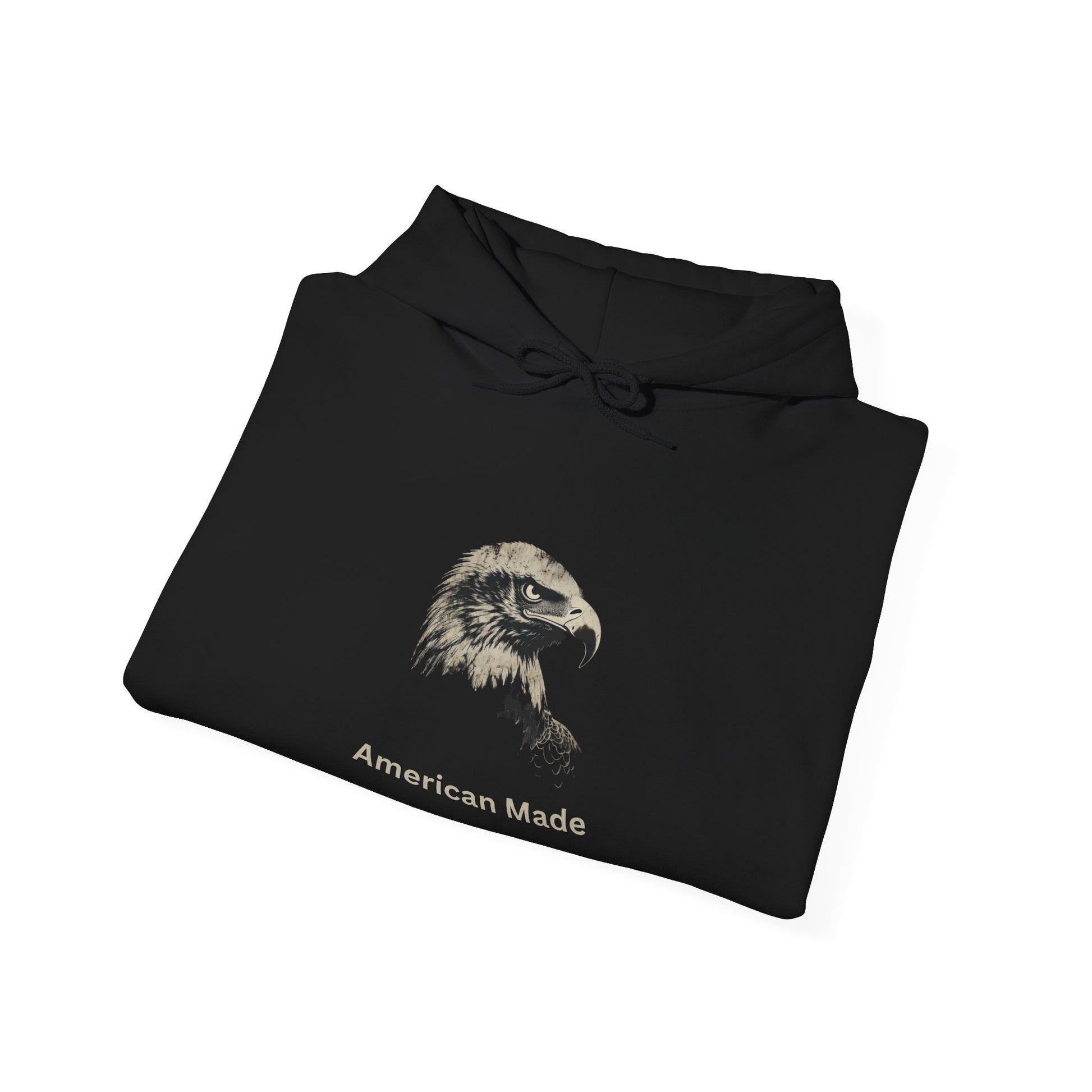 American Made text beneath an eagle head on a Pullover Hoodie