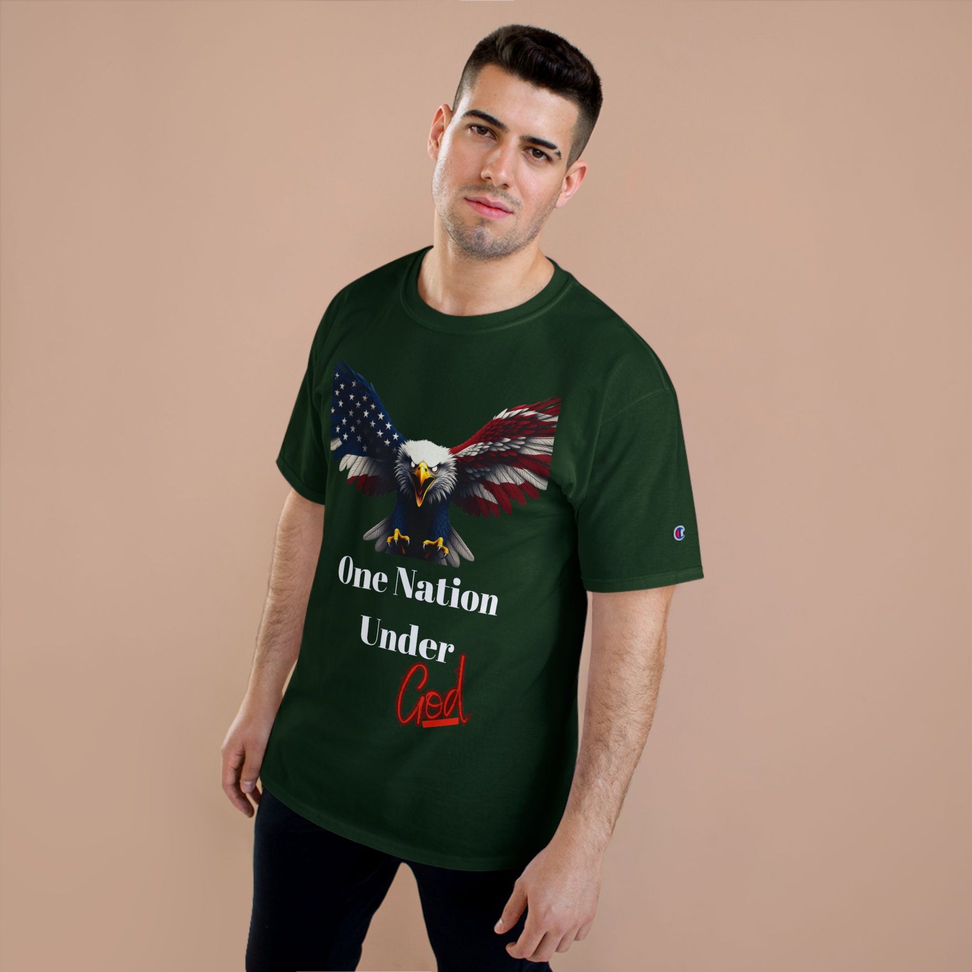 One Nation Under God Patriotic Eagle on a Champion T-shirt