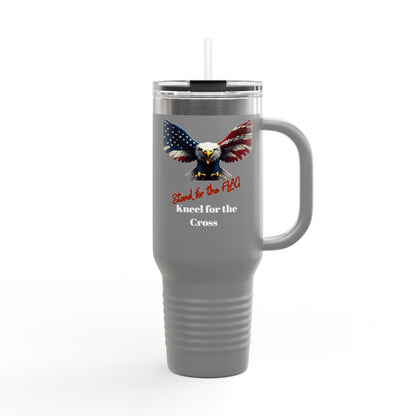 Stand For The Flag Kneel For The Cross Patriotic Eagle on a 40oz Insulated Travel Mug