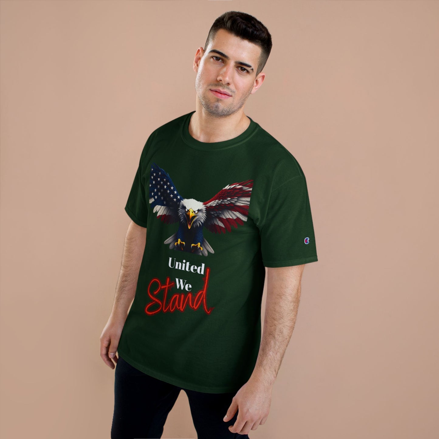 United We Stand Patriotic Eagle on a Champion T-shirt