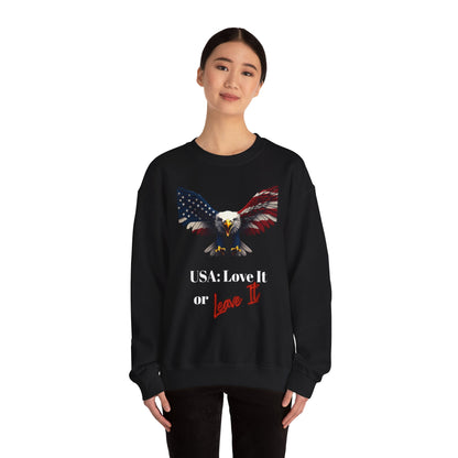 USA Love It Or Leave It Patriotic Eagle text on a Crewneck Sweatshirt