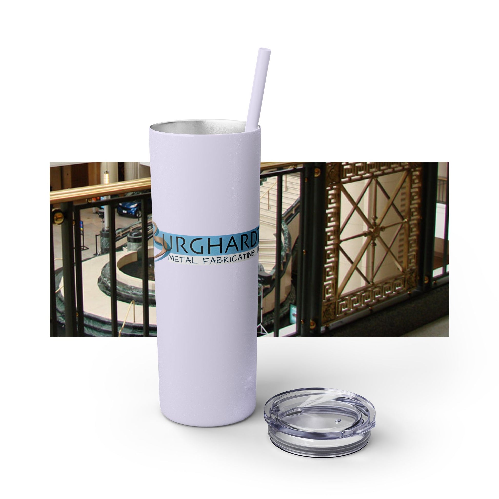 Burghardt Metal Fabricating, Inc., logo on a 20oz Skinny Tumbler