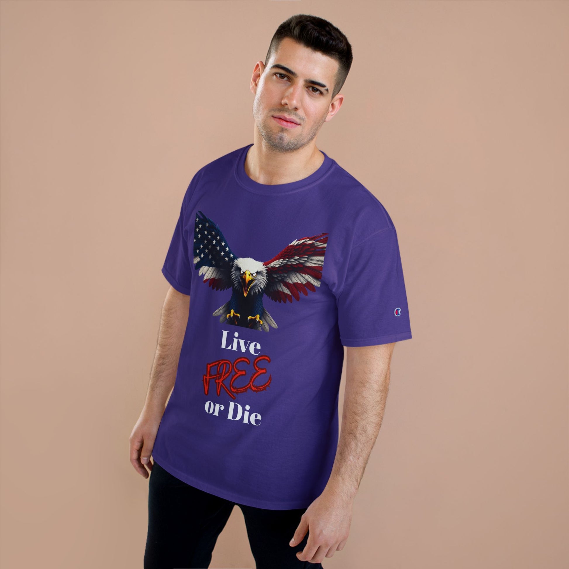 Live Free Or Die Patriotic Eagle on a Champion T-shirt
