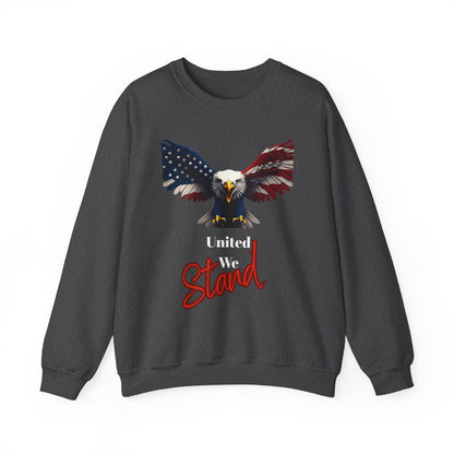 United We Stand Patriotic Eagle text on a Crewneck Sweatshirt