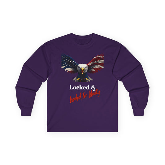 Locked & Loaded For Liberty Patriotic Eagle on a long sleeve tee