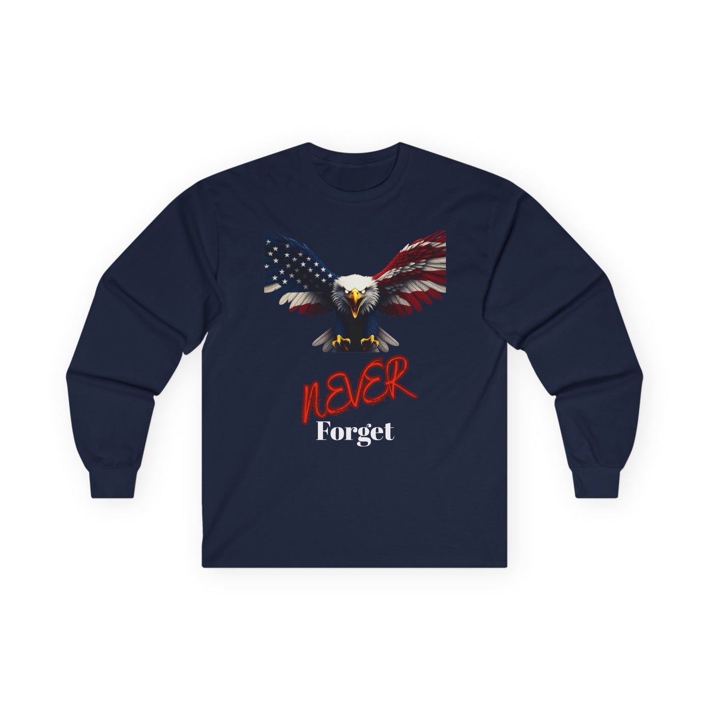 Never Forget Patriotic Eagle on a long sleeve tee