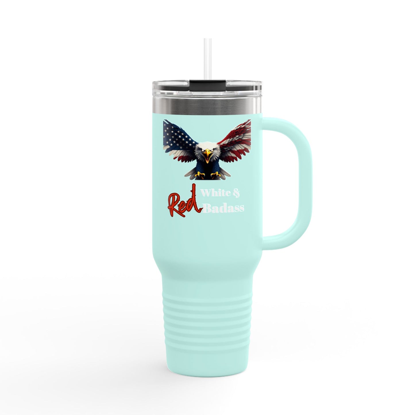 Red White & Badass Patriotic Eagle – 40oz Insulated Travel Mug