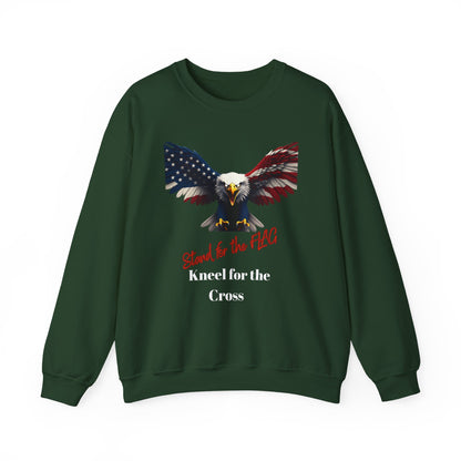 Stand For The Flag Kneel For The Cross Patriotic Eagle text on a Crewneck Sweatshirt