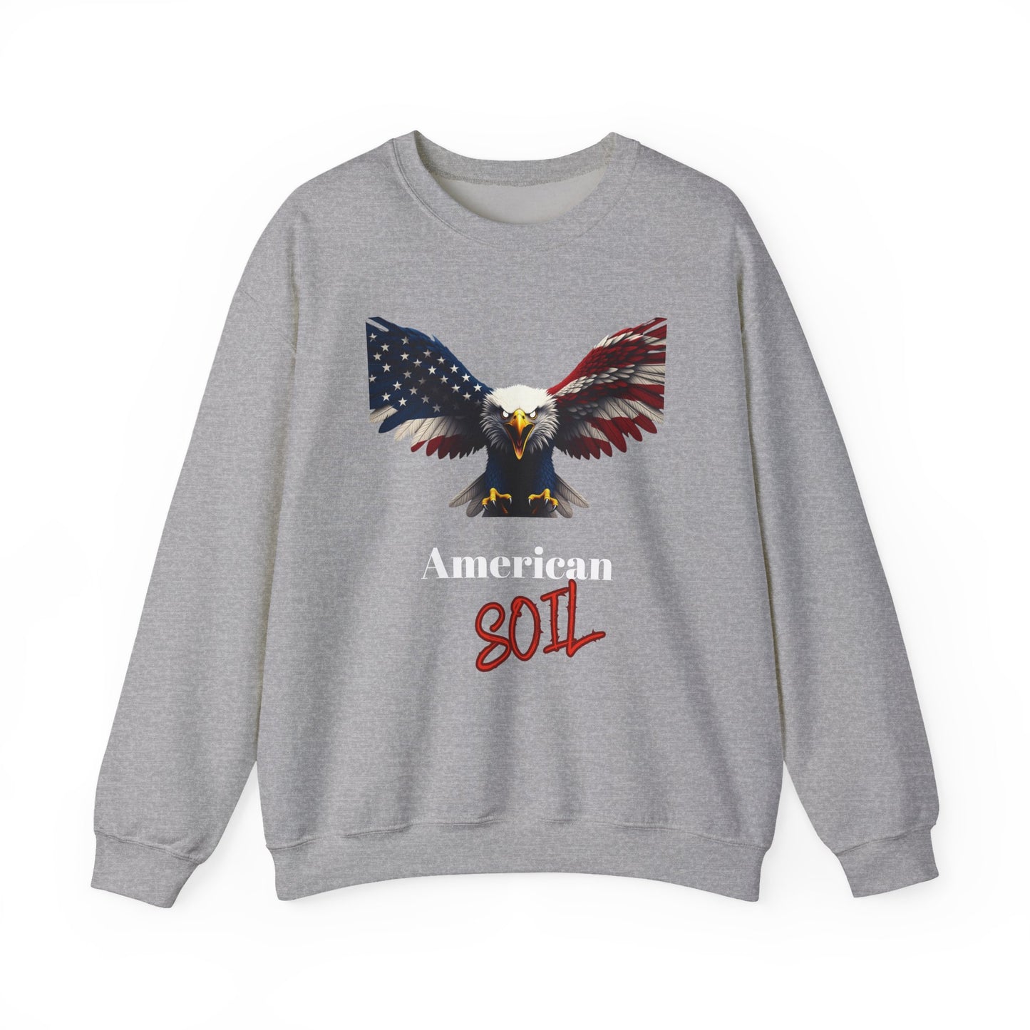 American Soil Patriotic Eagle text on a Crewneck Sweatshirt