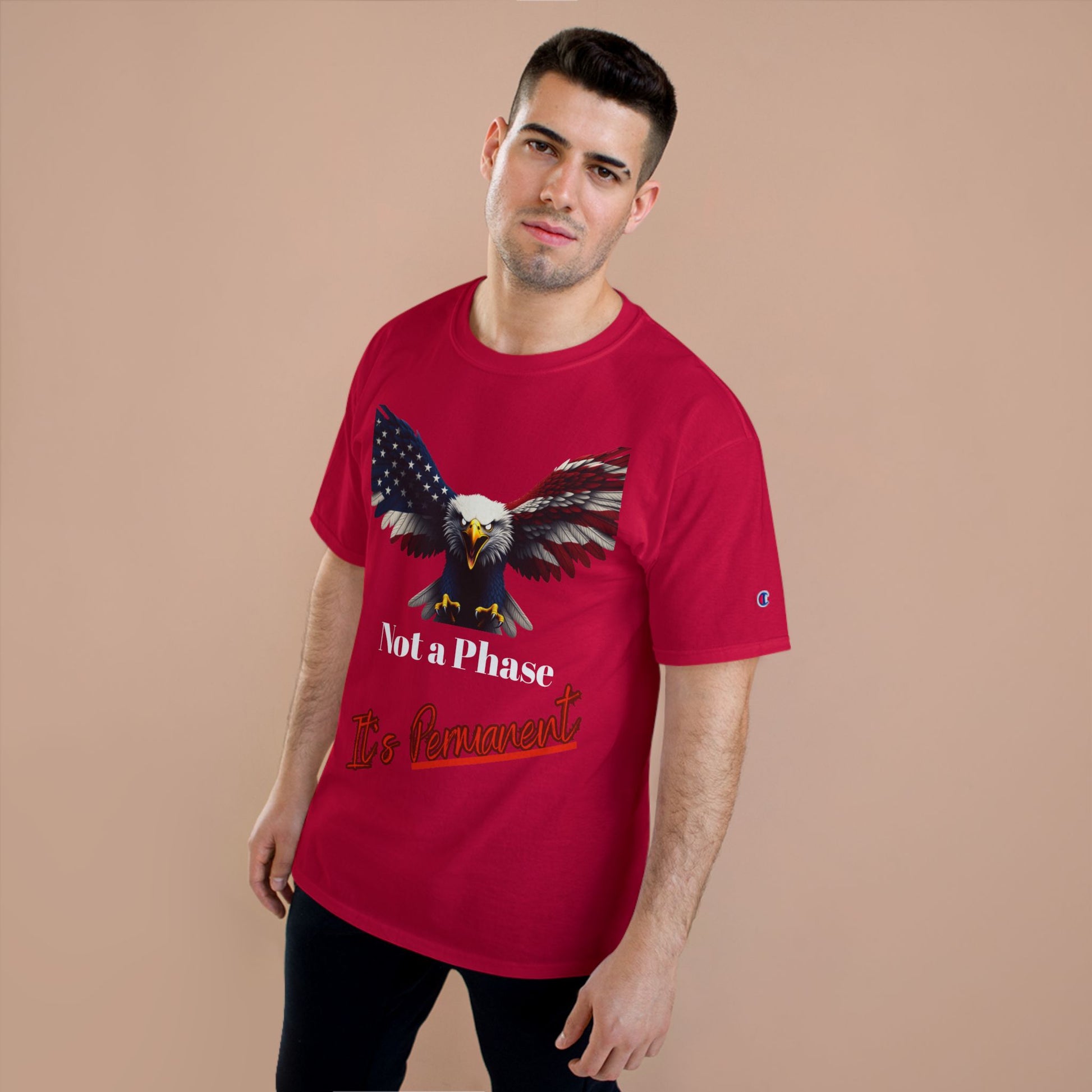 Not A Phase It's Permanent Patriotic Eagle on a Champion T-shirt