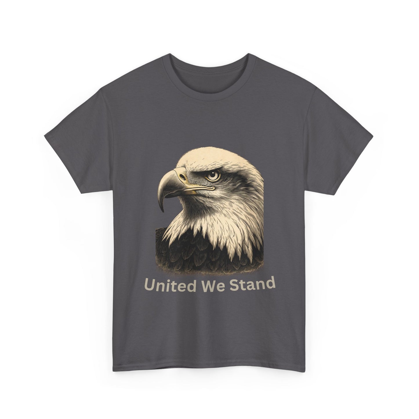 Engraved Eagle - United We Stand - text on the bottom of a Heavyweight T-shirt