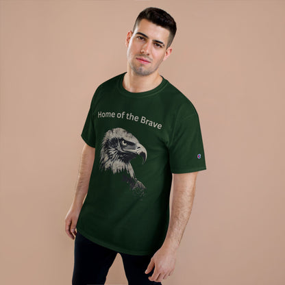 Home of the Brave text above an eagle head on a Champion Tee