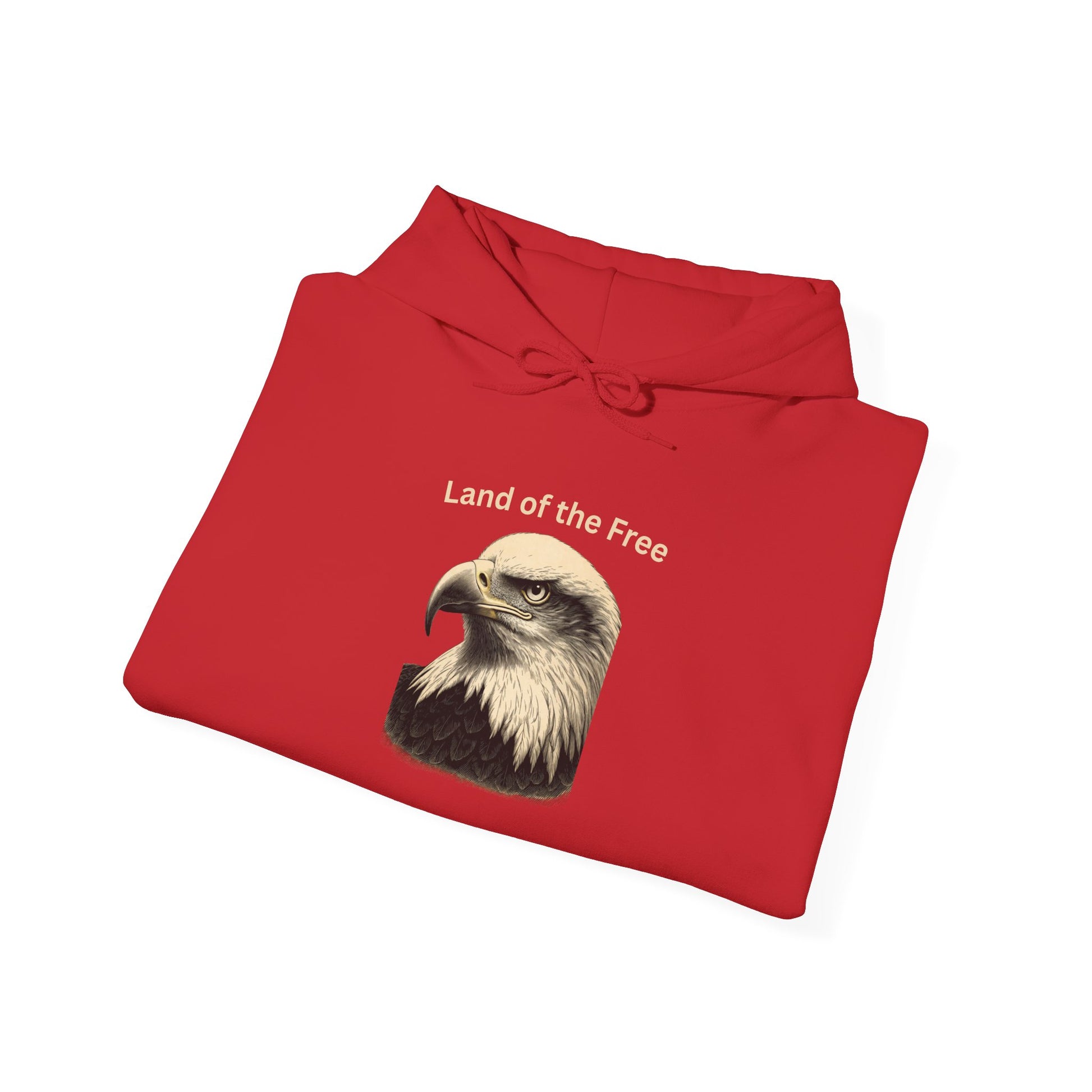 Land of the Free text above an eagle head on a Pullover Hoodie