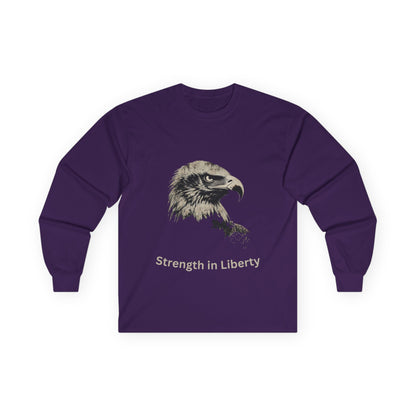 Strength in Liberty text on a Long-Sleeve Tee