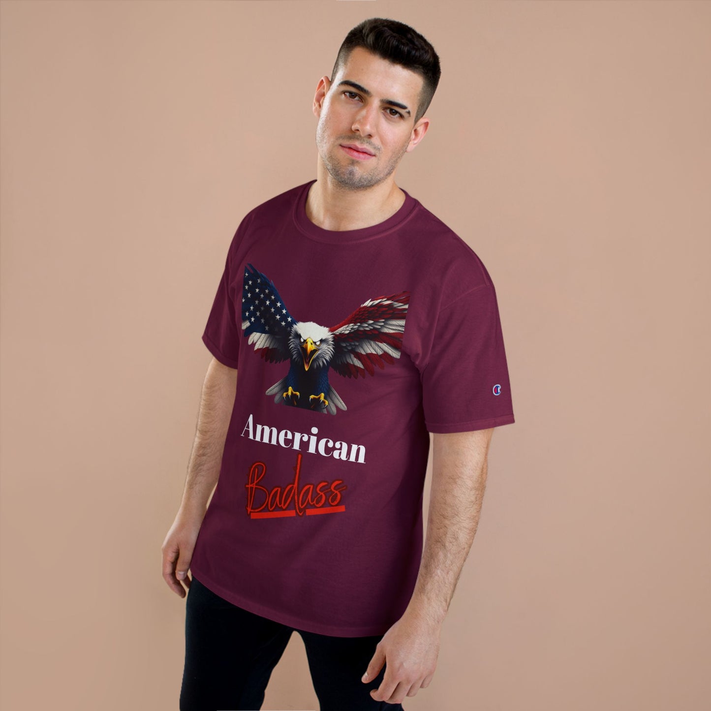 American Badass Patriotic Eagle on a Champion T-shirt