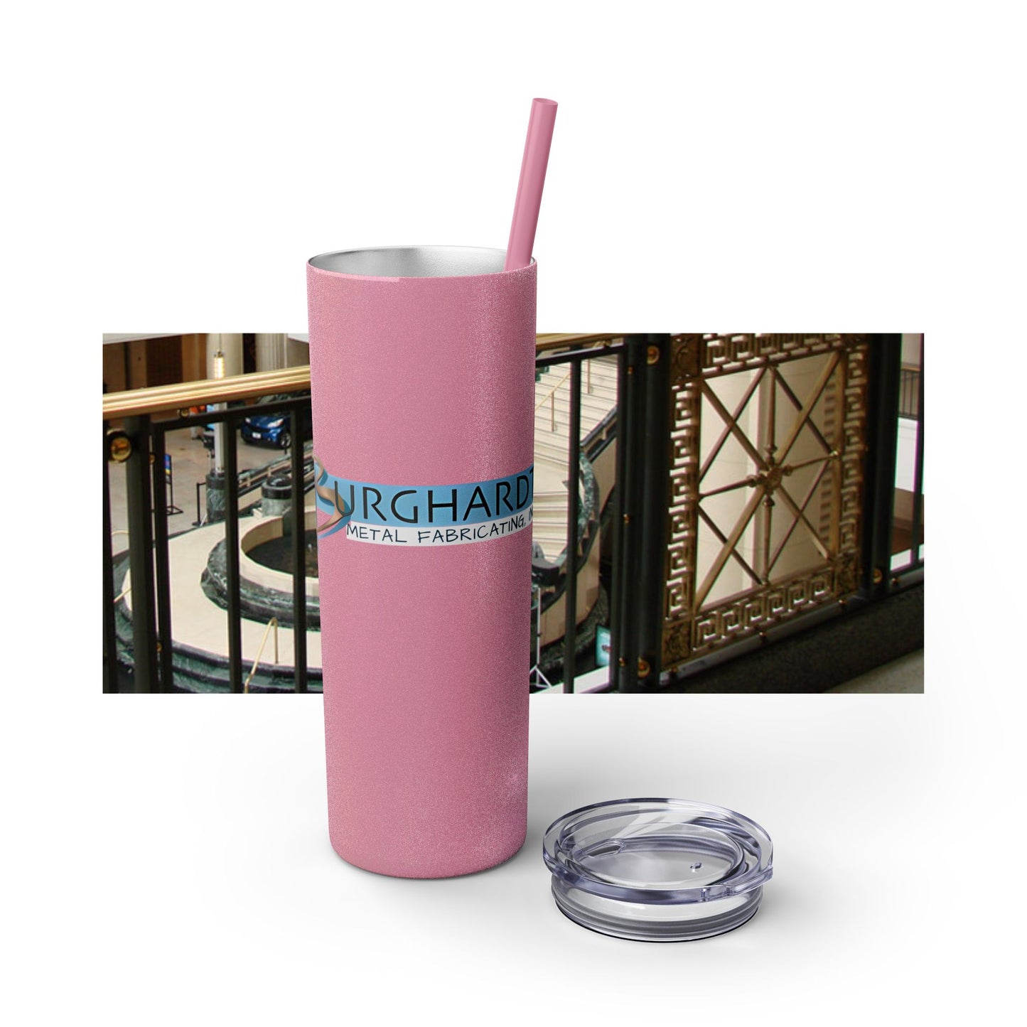 Burghardt Metal Fabricating, Inc., logo on a 20oz Skinny Tumbler