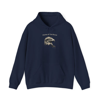 Home of the Brave text above an eagle head on a Pullover Hoodie