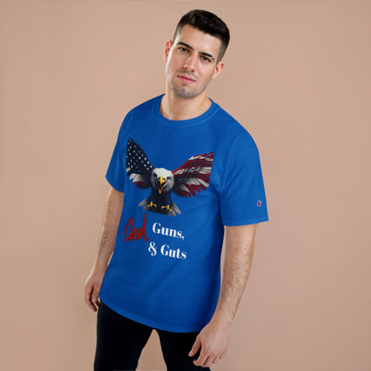 God Guns & Guts Patriotic Eagle on a Champion T-shirt