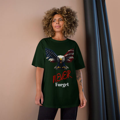 Never Forget Patriotic Eagle on a Champion T-shirt