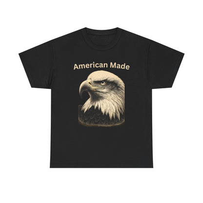 Engraved Eagle - American Made - text on the top of a Heavyweight T-shirt