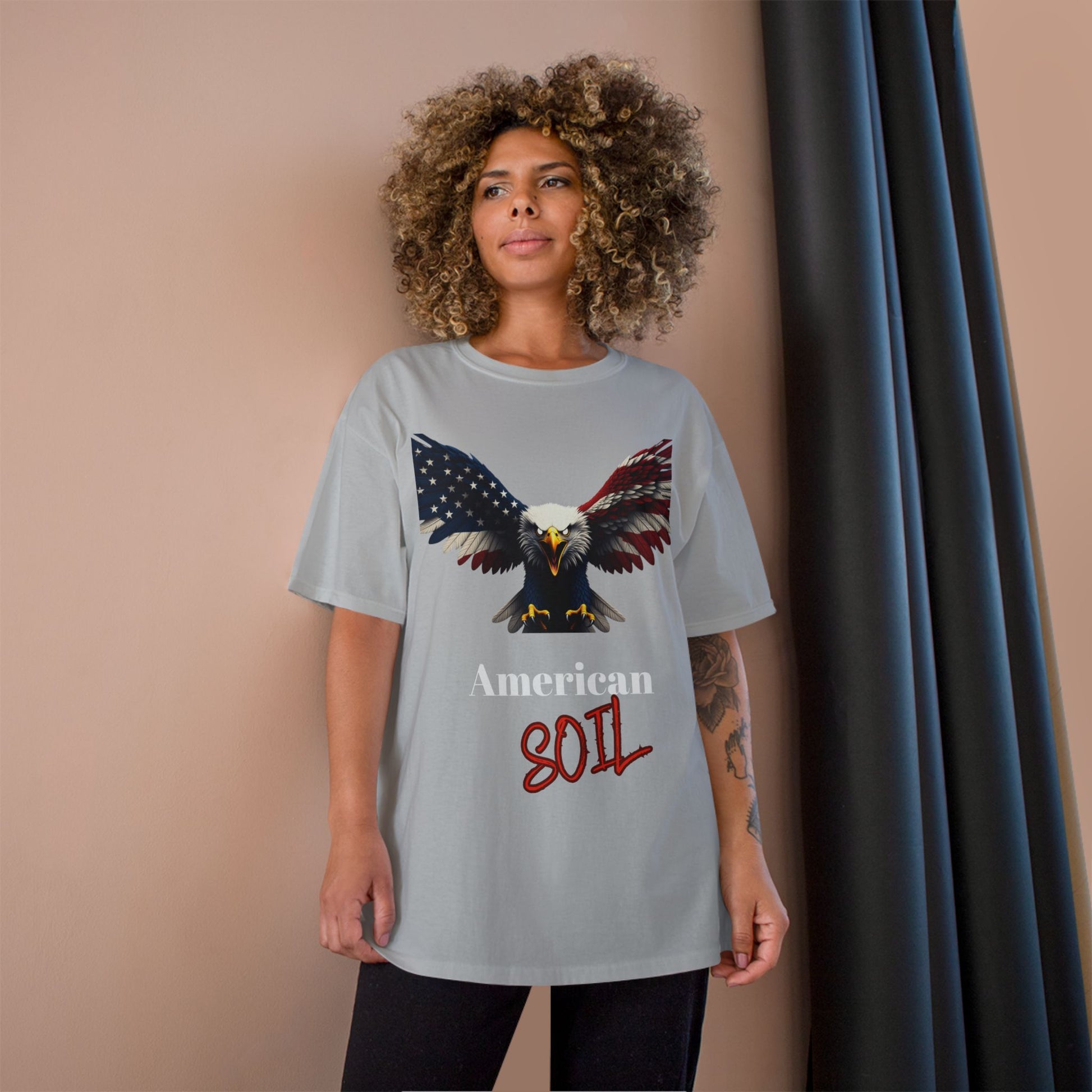 American Soil Patriotic Eagle on a Champion T-shirt
