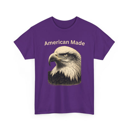 Engraved Eagle - American Made - text on the top of a Heavyweight T-shirt
