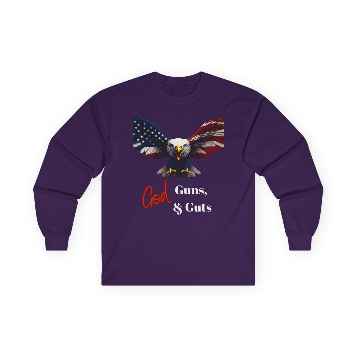 God Guns & Guts Patriotic Eagle on a long sleeve tee