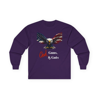 God Guns & Guts Patriotic Eagle on a long sleeve tee
