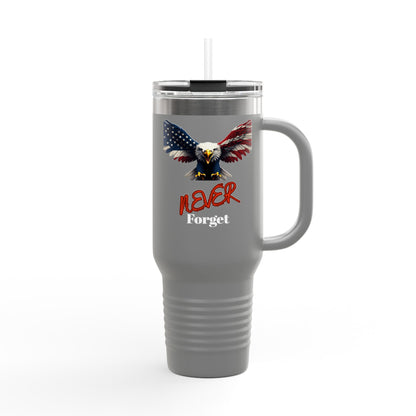 Never Forget Patriotic Eagle on a 40oz tumbler