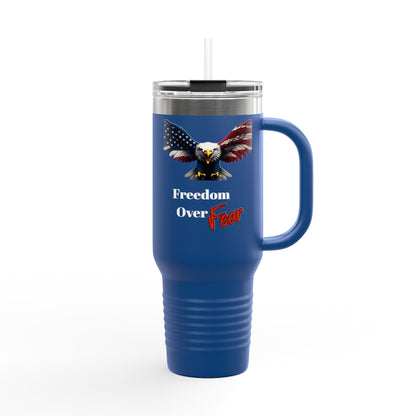 Freedom Over Fear Patriotic Eagle on a 40oz tumbler