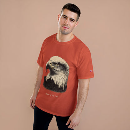 Engraved Eagle - Land of the Free - text on the muted of a Champion Tee