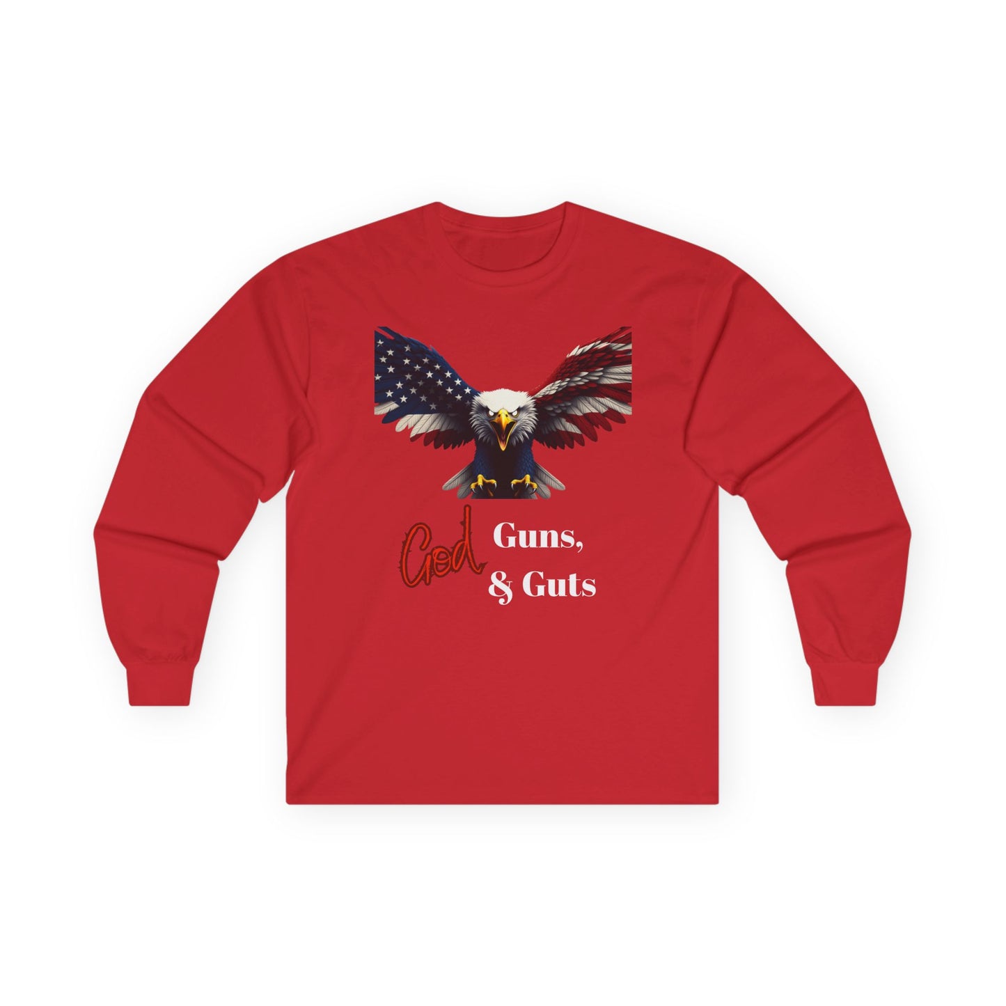 God Guns & Guts Patriotic Eagle on a long sleeve tee