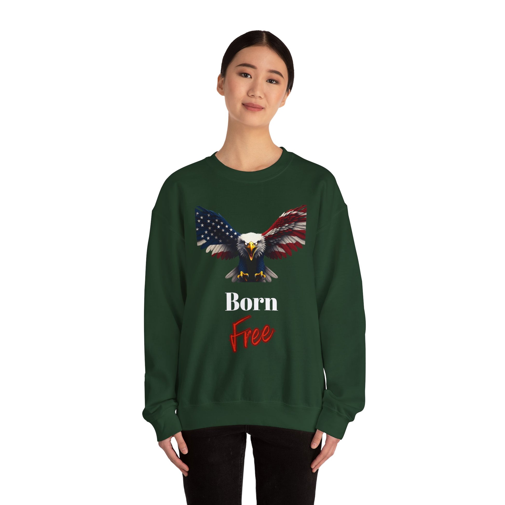 Born Free Patriotic Eagle text on a Crewneck Sweatshirt