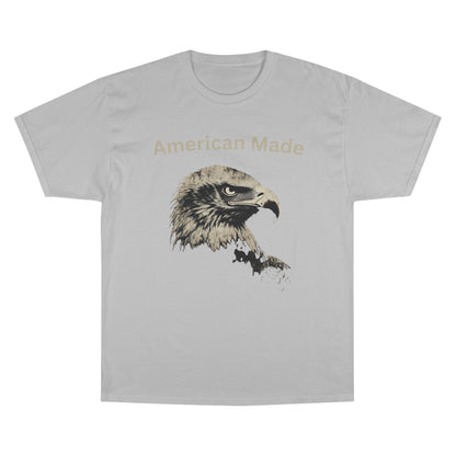 American Made text above an eagle head on a Champion Tee