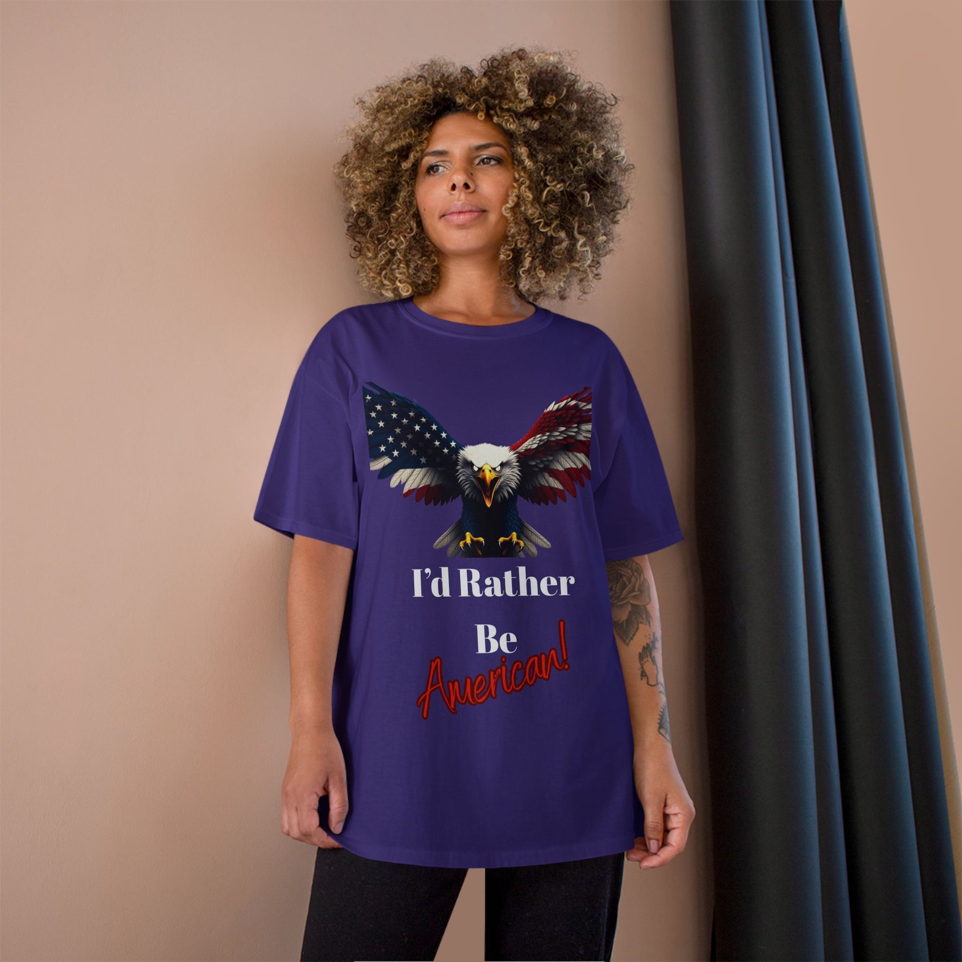 I'd Rather Be American Patriotic Eagle on a Champion T-shirt