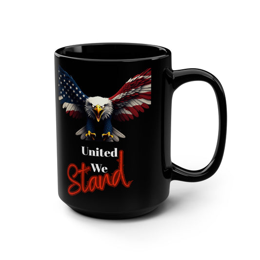 Patriotic Eagle United We Stand on a Black Mug 15oz