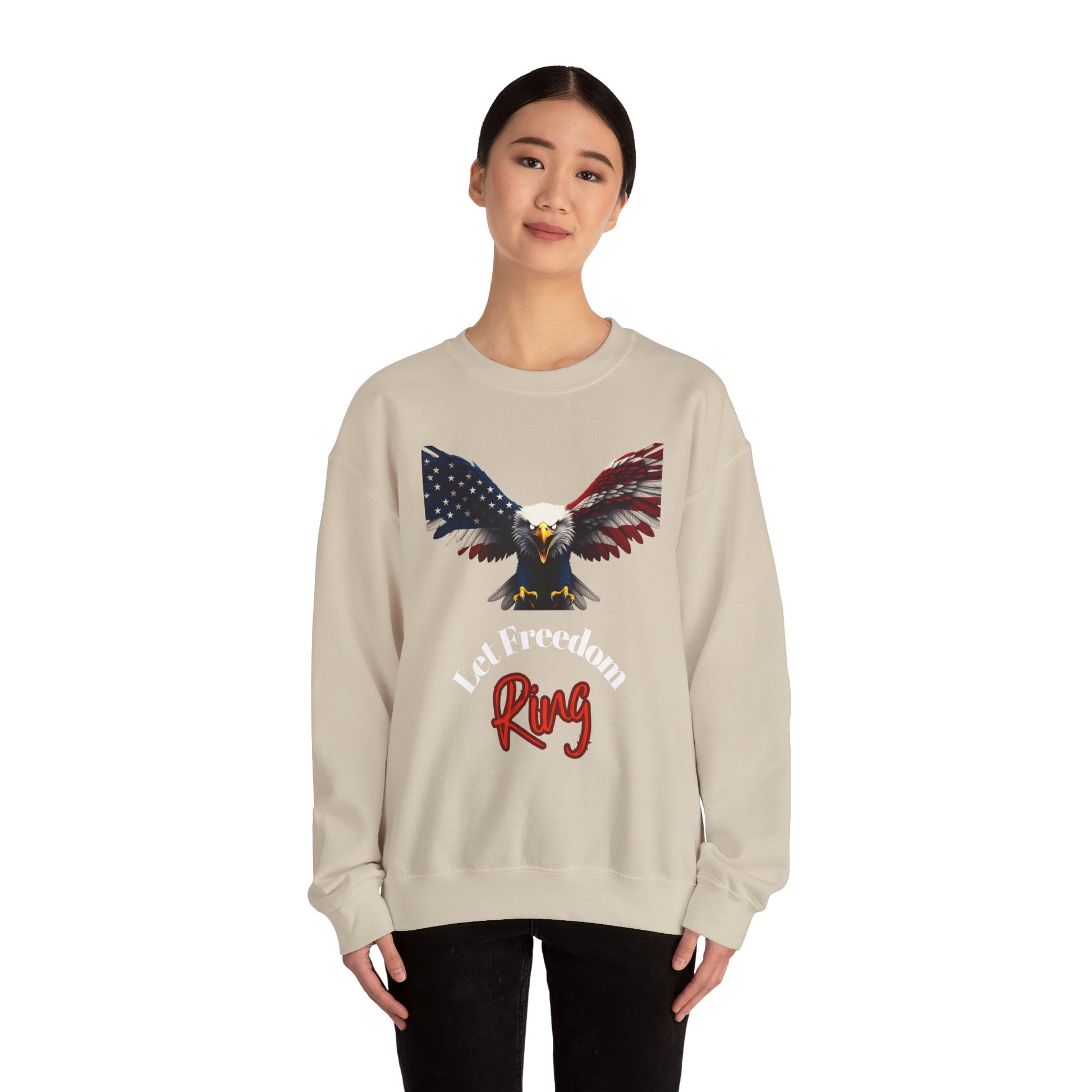 Let Freedom Ring Patriotic Eagle text on a Crewneck Sweatshirt