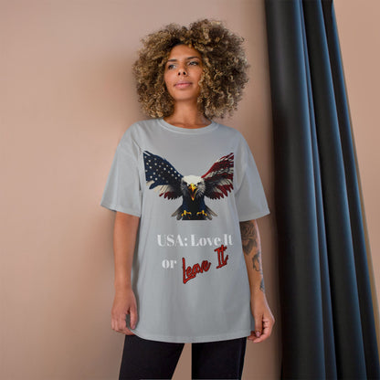 USA Love It Or Leave It Patriotic Eagle on a Champion T-shirt
