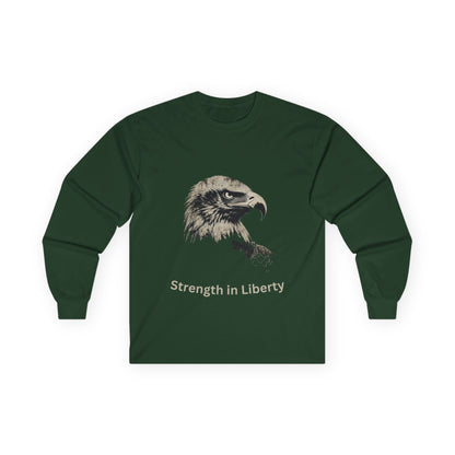 Strength in Liberty text on a Long-Sleeve Tee