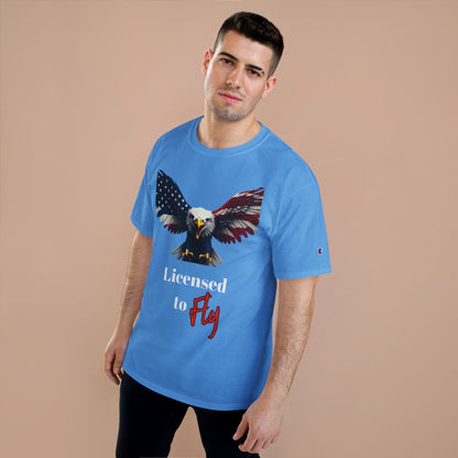 Licensed To Fly Patriotic Eagle on a Champion T-shirt