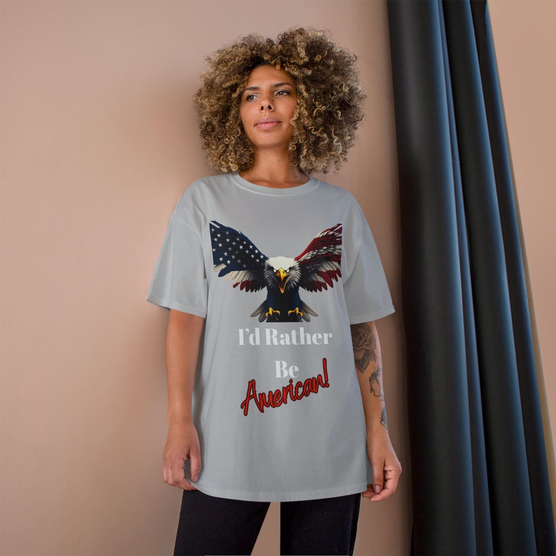 I'd Rather Be American Patriotic Eagle on a Champion T-shirt