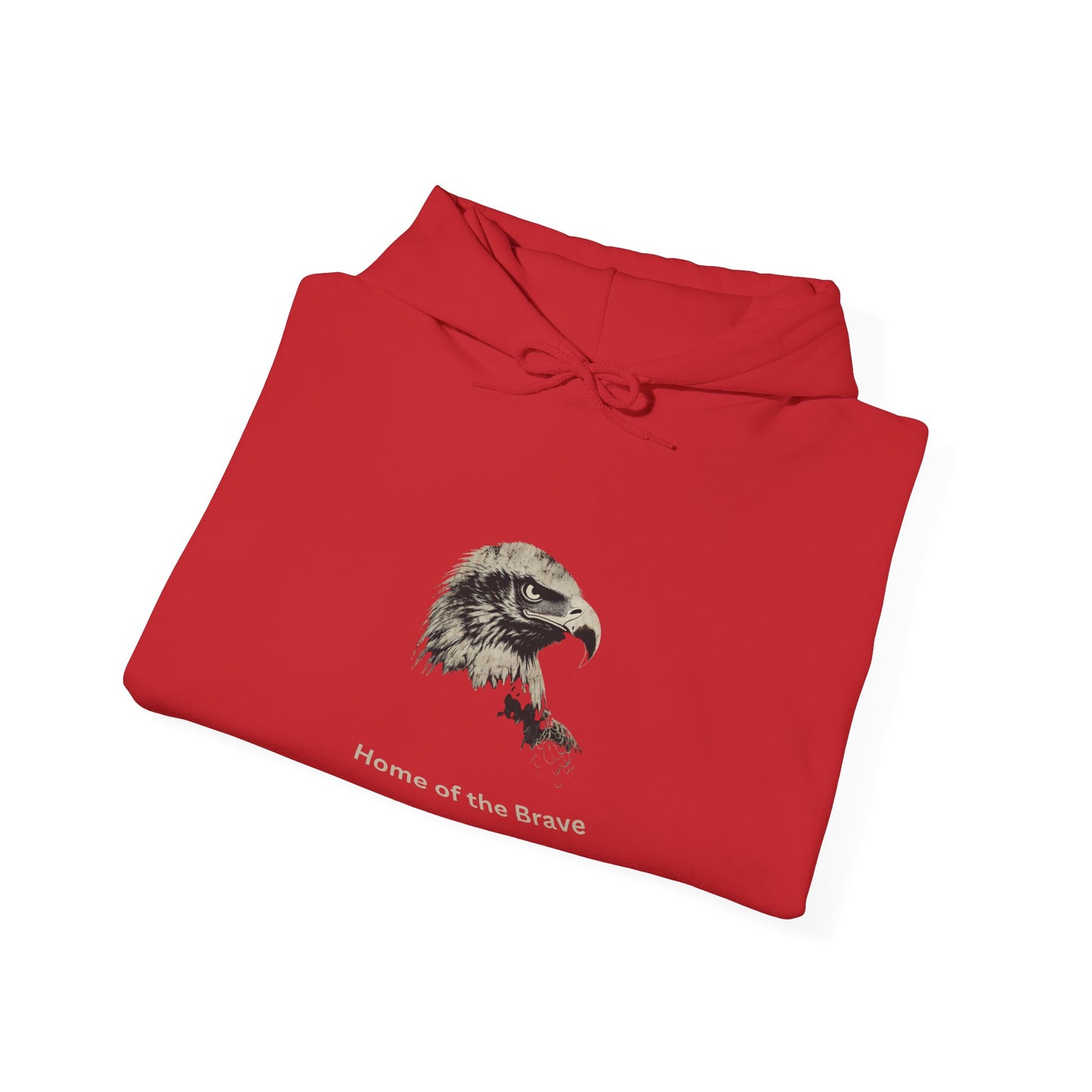 Home of the Brave text beneath an eagle head on a Pullover Hoodie
