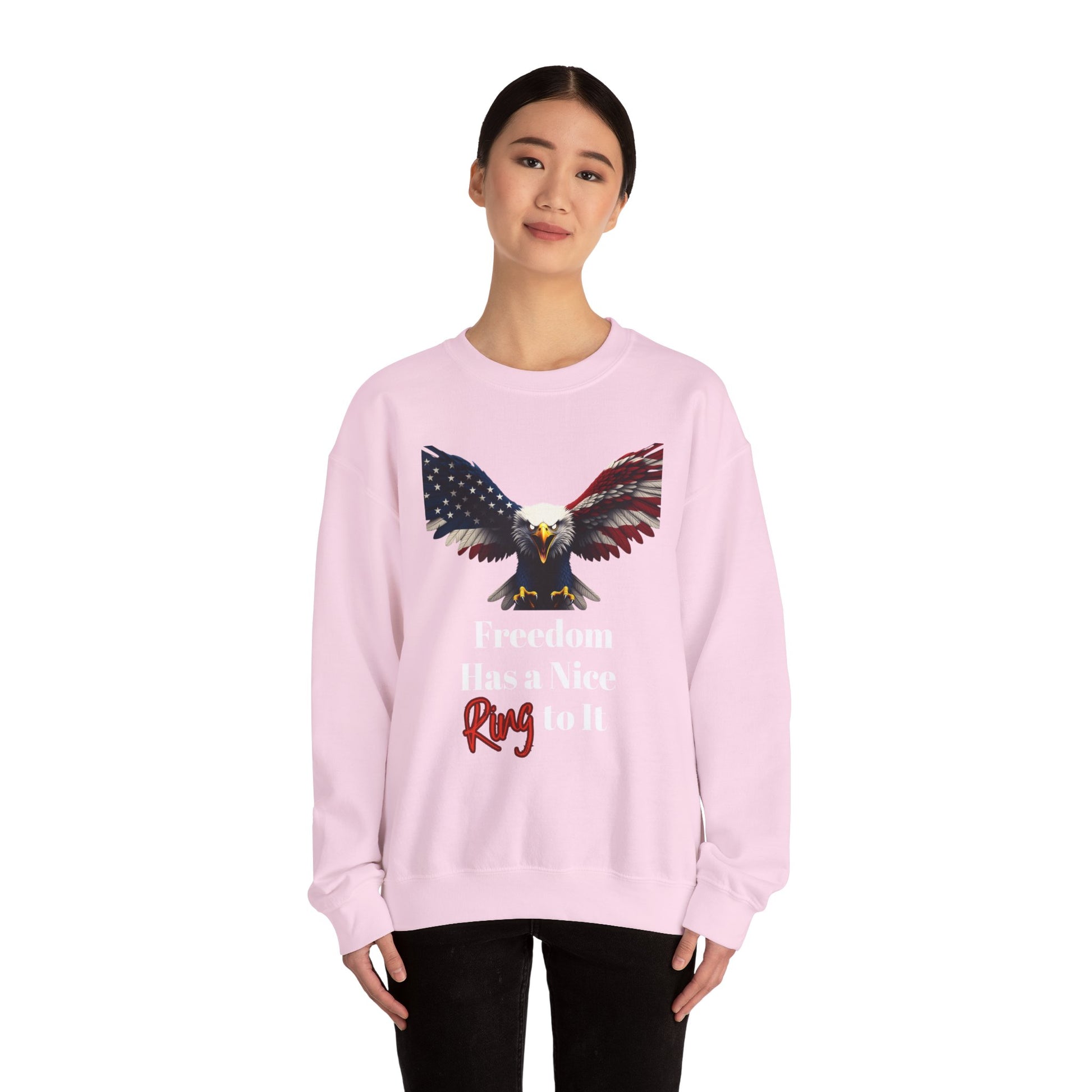 Freedom Has A Nice Ring To It Patriotic Eagle text on a Crewneck Sweatshirt