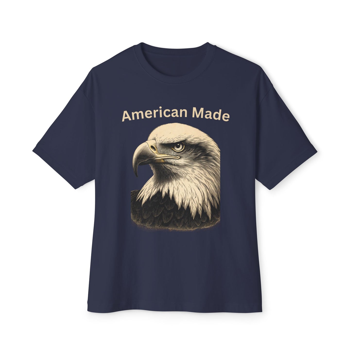 Engraved Eagle - American Made text at the top of a premium tee