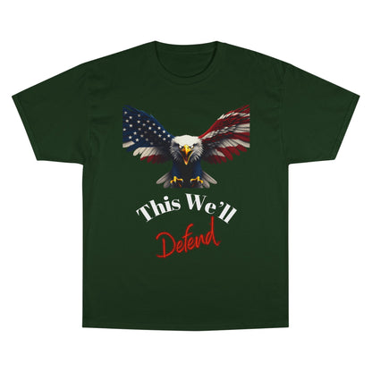 This We'll Defend Patriotic Eagle on a Champion T-shirt