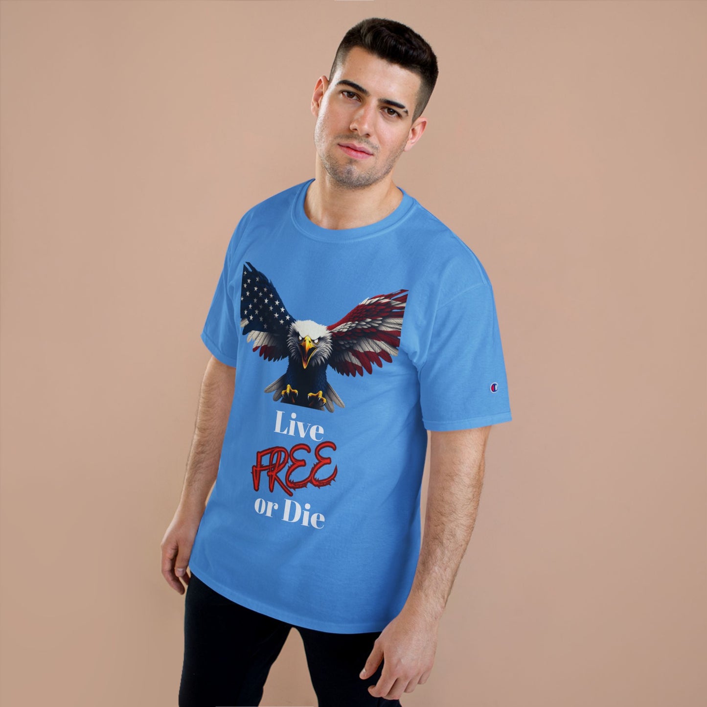 Live Free Or Die Patriotic Eagle on a Champion T-shirt