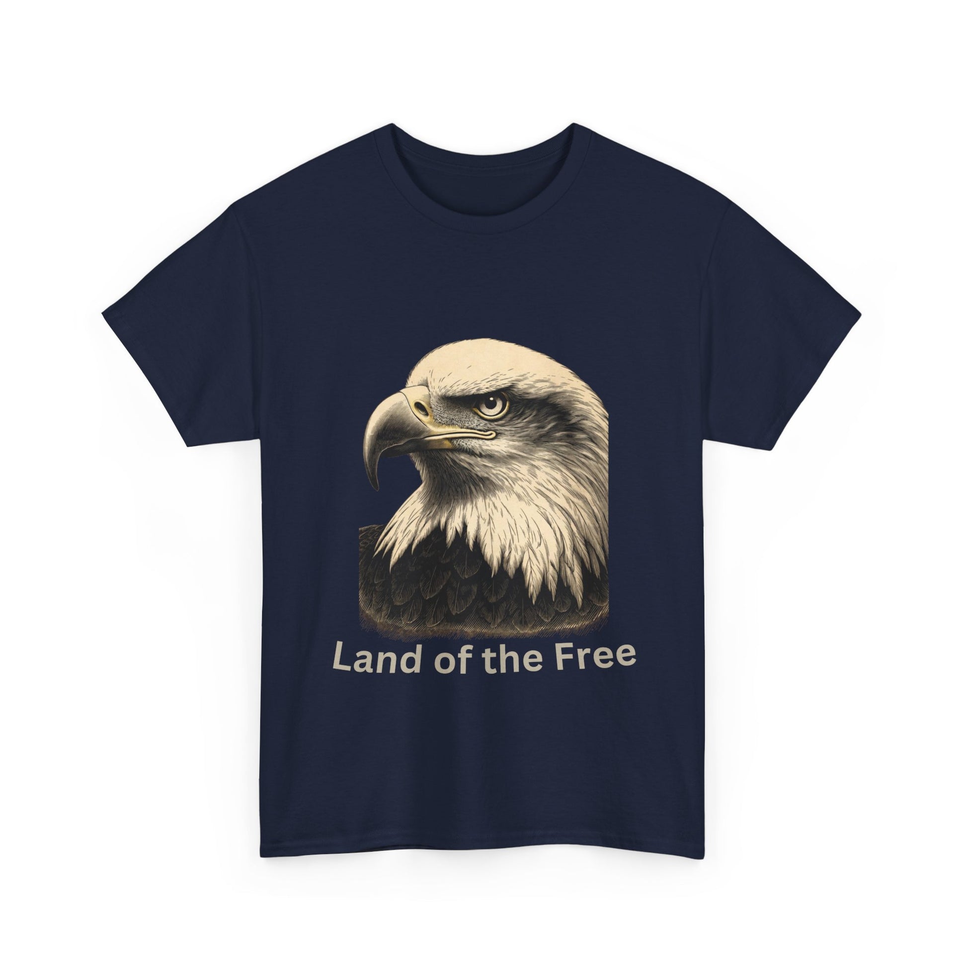 Engraved Eagle - Land of the Free - text on the bottom of a Heavyweight T-shirt