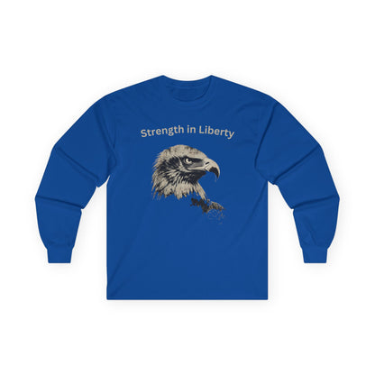 Strength in Liberty text on a Long-Sleeve Tee